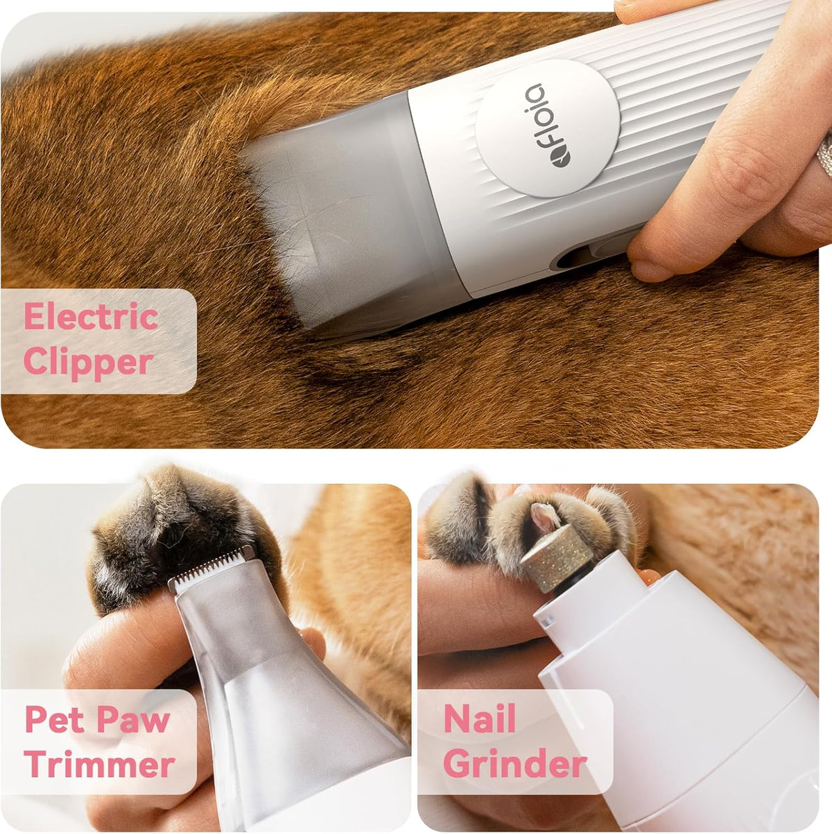 Afloia Dog Grooming Kit, Pet Grooming Vacuum & Dog Clippers Nail Trimmer Grinder & Dogs Brush for Shedding with 6 Pets Groom Tools, Low Noise Dogs Hair Remover Pets Supplies (White) - PuriLite