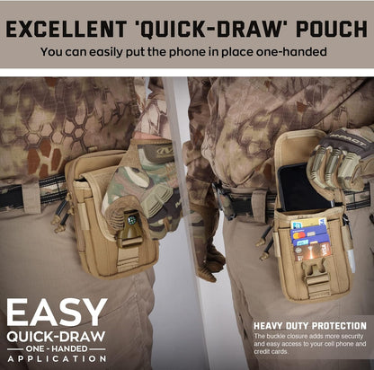 WYNEX Tactical Compass Phone Pouch, Large Molle Smartphone Holster Case Double Capacity Small Utility EDC Pouch with Compass Buckle and Carabiner - PuriLite