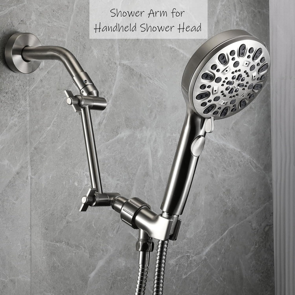 Shower Head Extension Arm, 6 Inch Adjustable Shower Arm Extender for Handheld/Fixed/Rain Shower Head, All Metal Showerhead Arm with G1/2 Universal Connector, Easy Installation, Brushed Nickel - PuriLite