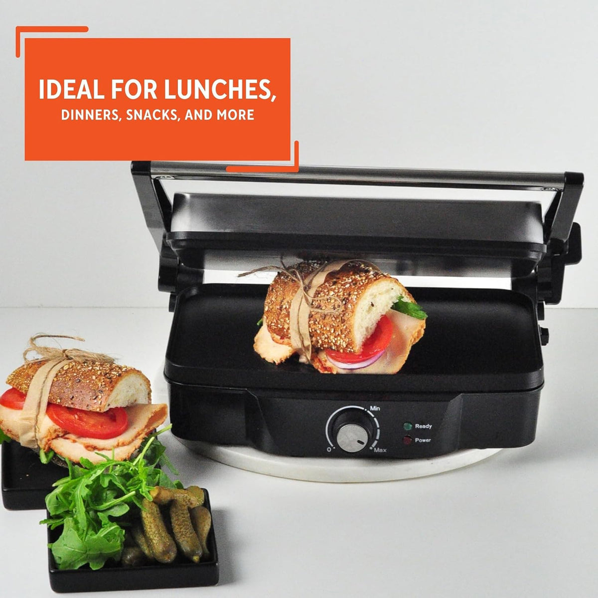 IMUSA Stainless Steel Panini Press Electric with Adjustable Temperature Settings and Nonstick Plates, 1200W - PuriLite