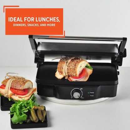 IMUSA Stainless Steel Panini Press Electric with Adjustable Temperature Settings and Nonstick Plates, 1200W - PuriLite