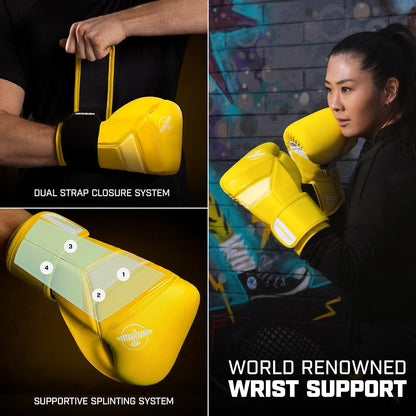 Hayabusa T3 Boxing Gloves for Men and Women Wrist and Knuckle Protection, Dual-X Hook and Loop Closure, Splinted Wrist Support, 5 Layer Foam Knuckle Padding - PuriLite