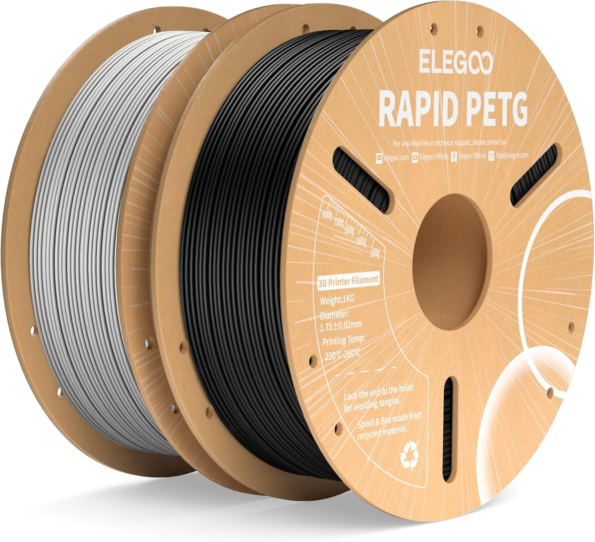 ELEGOO Rapid PETG Filament 1.75mm Black 1KG, 3D Printer Filament Max 600 mm/s High Speed Printing, Dimensional Accuracy +/- 0.02 mm Fit Most FDM Printer 1kg Cardboard Spool - PuriLite