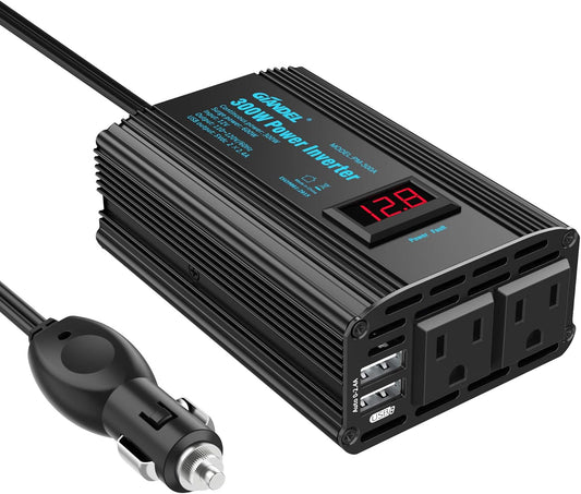 300W Power Inverter DC 12V to AC 120V Car Power Converter Adapter with 2x2.4A USB Ports and LED Display Dual AC Outlets【3YRS Warranty】 Black - PuriLite
