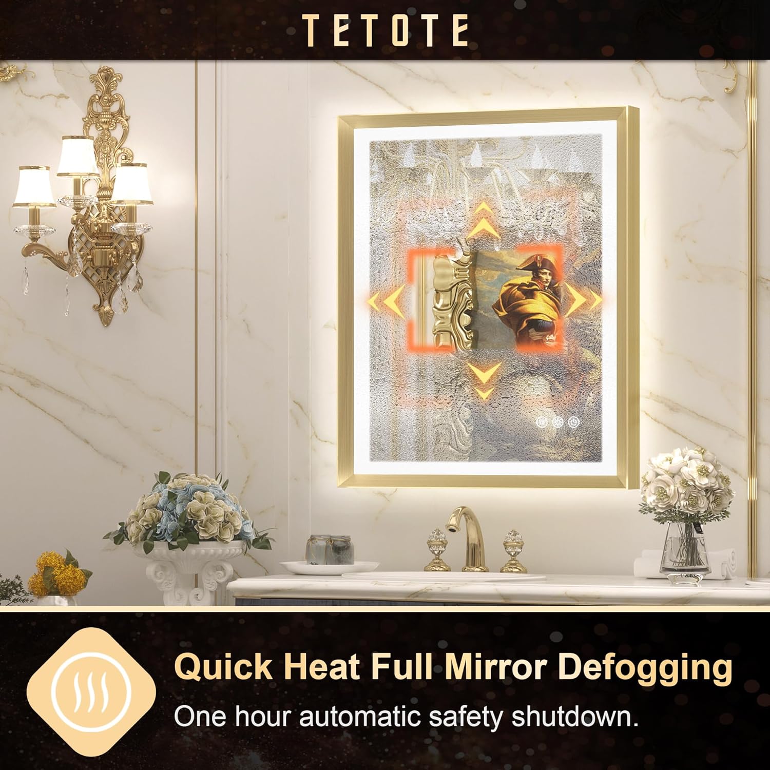 TETOTE 28x36 LED Mirror for Bathroom Black Metal Frame Frontlit & Backlit Lighted Vanity Mirror Baroque Gothic Anti Fog Stepless Dimmable White/Warm/Natural,Wall Mounted(Horizontal/Vertical) - PuriLite