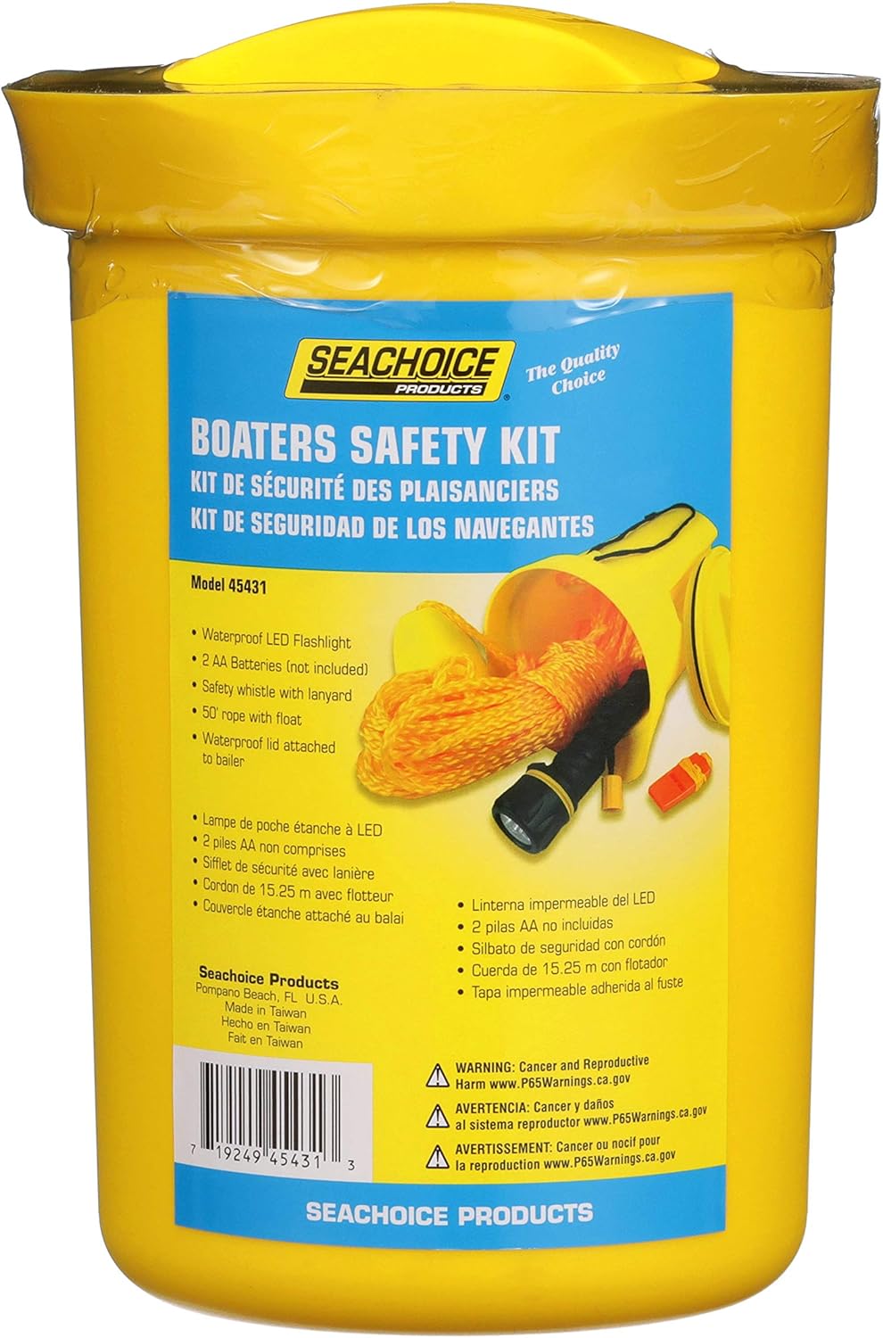 Seachoice Boat Bailer Safety Kit, Includes Flashlight, Whistle, 50 Ft. Line and Bailer - PuriLite