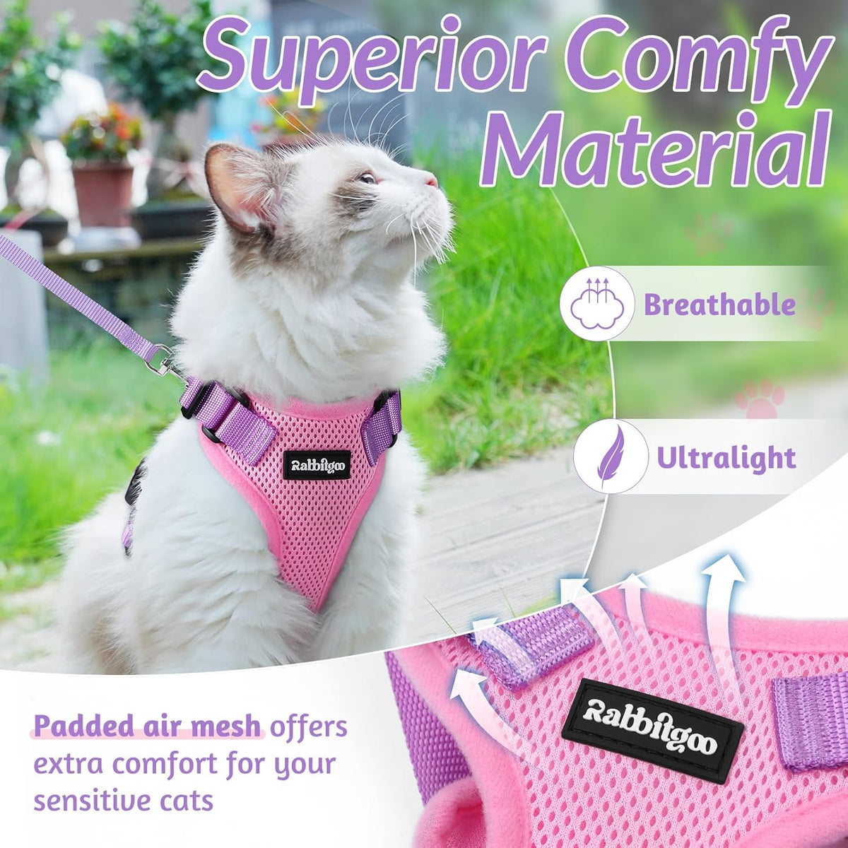 rabbitgoo Cat Harness and Leash for Walking, Escape Proof Soft Adjustable Vest Harnesses for Small Medium Cats, Easy Control Breathable Reflective Strips Jacket, XS, Black - PuriLite
