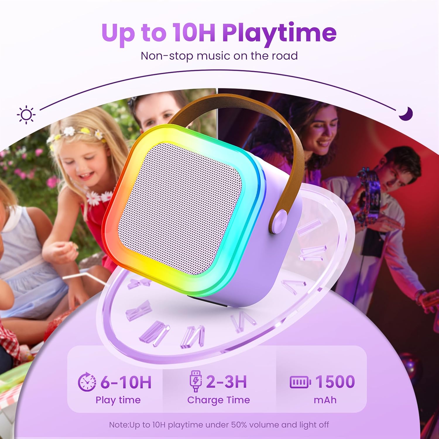 Karaoke Machine for Kids Adults, Portable Bluetooth Mini Karaoke Microphone Singing Speaker Karaoke Player with 2 Wireless Mic Toys for All Smartphones,Birthday, Family,Home Party (Purple) - PuriLite