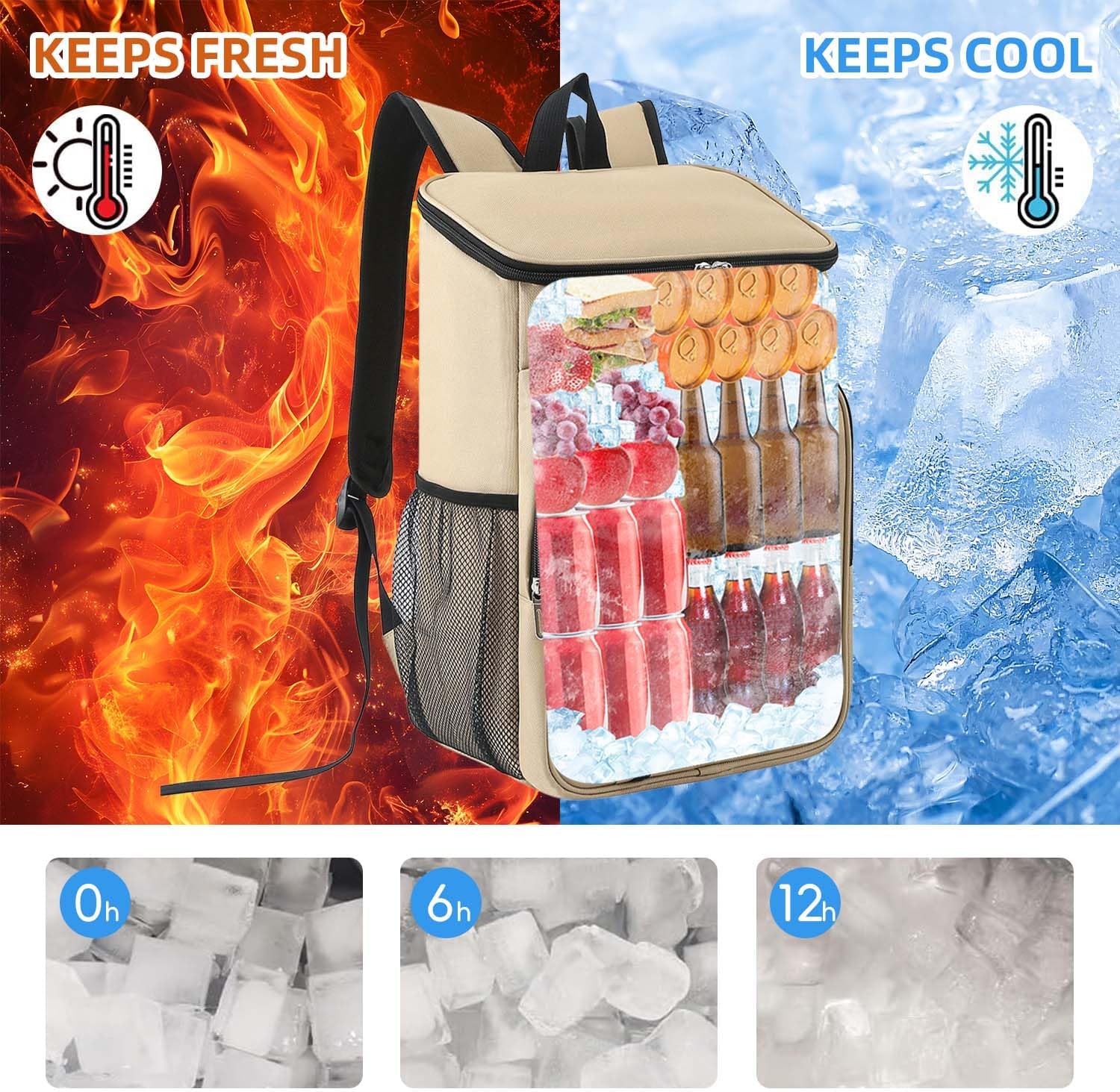 Bagtopia Camping Cooler Backpack 25 Cans, Leak Proof Insulated Thermal Bag, Beach Travel Picnic Lunch Backpack for Men Women - PuriLite
