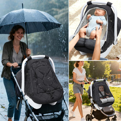 Winter Car Seat Cover for Baby Girl & Boy – Waterproof Infant Car Seat Canopy with Breathable Mesh, Thick Warm Fleece, Weather-Resistant Baby Winter Essential for Stroller & Carrier, Universal Fit, Black - PuriLite