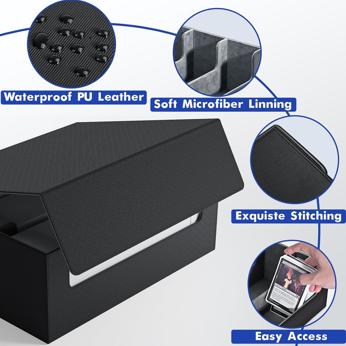 ZLCA Card Storage Box for MTG PTCG, Commander Deck Box Holds 3000+ Cards, Card Storage Case with 4 Stoppers, Card Organizer for TCG Sport Cards (Black) - PuriLite