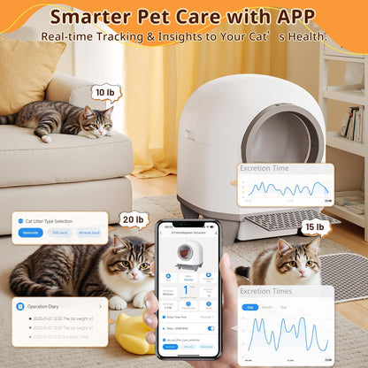 VICTONE Self Cleaning cat Litter Box with App Control Support Safety Protection, 90L Automatic Cat Litter Box for Multiple Cats with A Complimentary Garbage Bag (White) - PuriLite