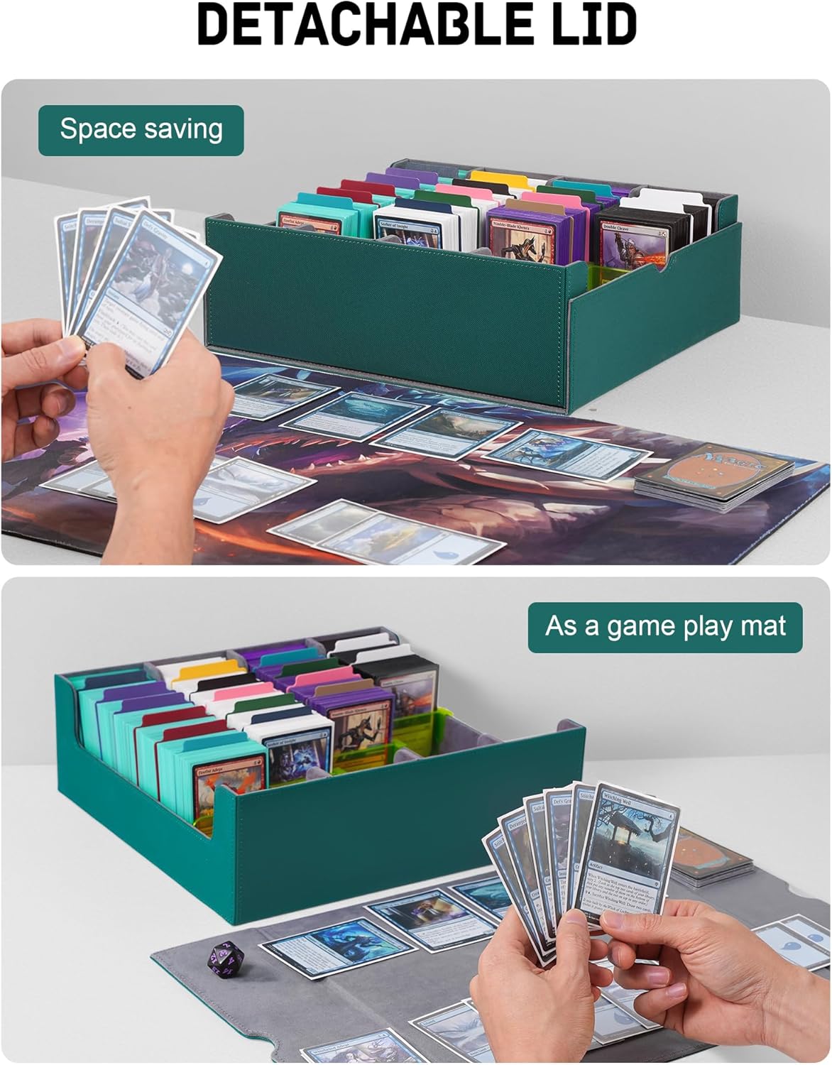ZLCA Card Storage Box for MTG PTCG, Commander Deck Box Holds 3000+ Cards, Card Storage Case with 4 Stoppers, Card Organizer for TCG Sport Cards (Black) - PuriLite