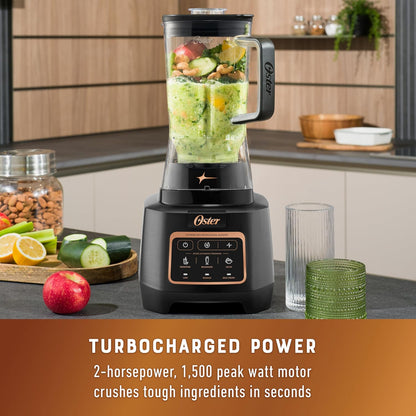 Oster Extreme Mix Professional Blender, 1500W, 10-Point Titanium Blades w/Reversable Blending Tech for Turbocharged Chopping & Pulverizing, Single-Touch Auto Programs, 64oz Dishwasher-Safe Pitcher - PuriLite