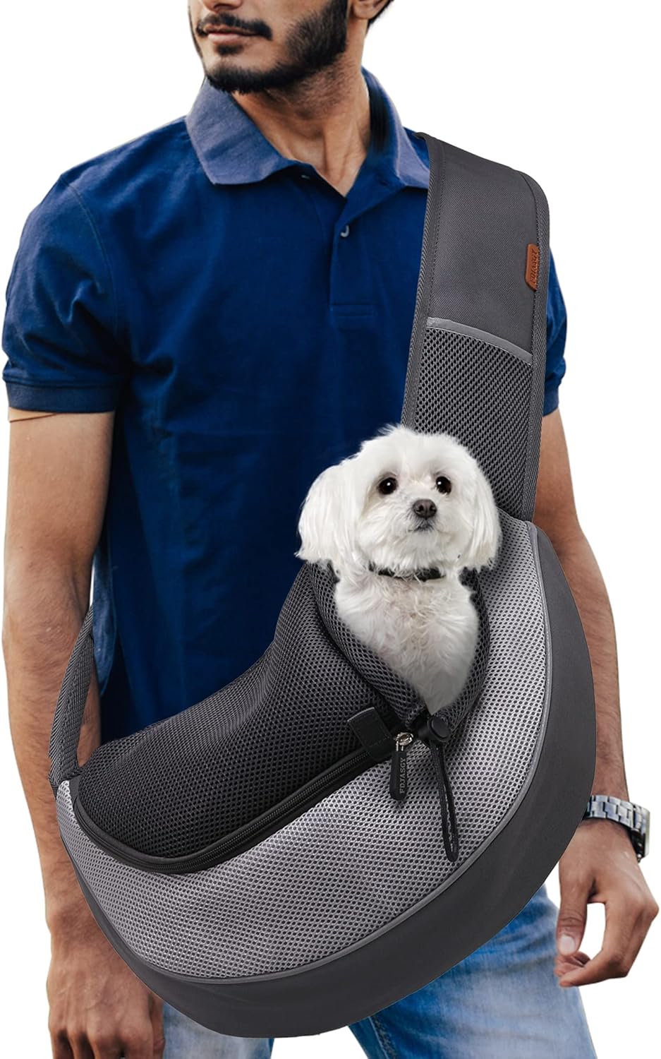 FDJASGY Pet Sling Carrier for Small Dogs Cats,Breathable Mesh Travelling Hand Free Puppy Backpack with Pouch and Adjustable Strap Carrier Grey - PuriLite