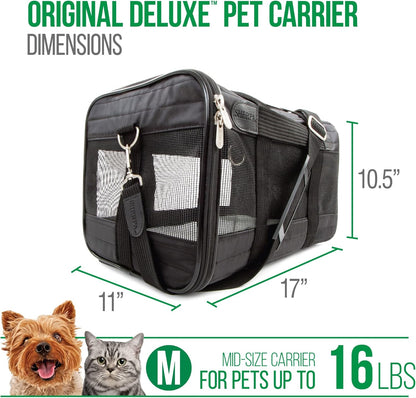 Sherpa Original Deluxe Travel Bag Pet Carrier, Airline Approved & Guaranteed-On-Board - Mesh Panels & Spring Frame, Locking Safety Zippers, Machine Washable Liner - Charcoal Gray, Medium - PuriLite