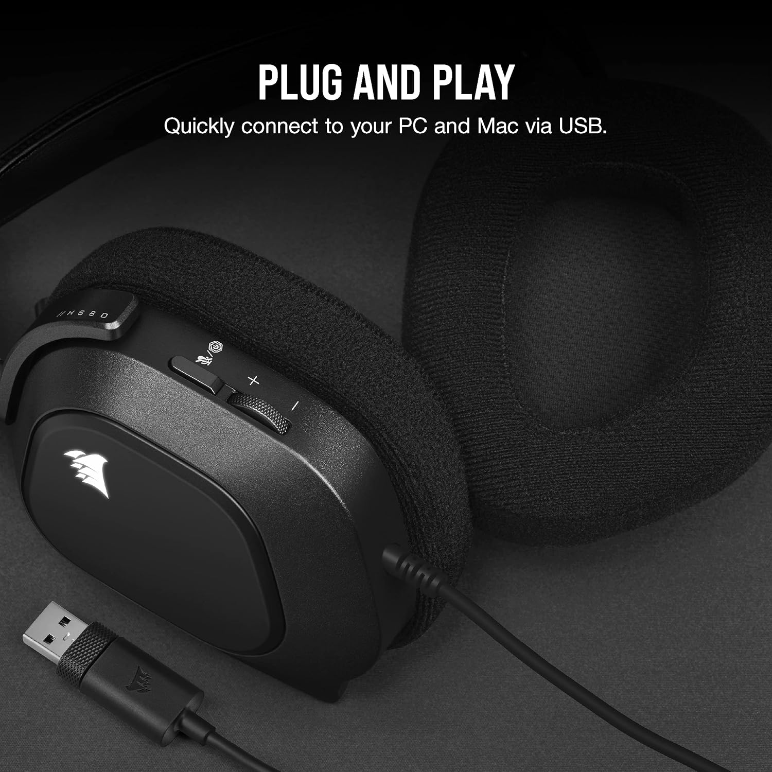 Corsair HS80 RGB USB Premium Gaming Headset with Dolby Audio 7.1 Surround Sound (Broadcast-Grade Omni-Directional Microphone, Memory Foam Earpads, High-Fidelity Sound, Durable Construction) Carbon - PuriLite