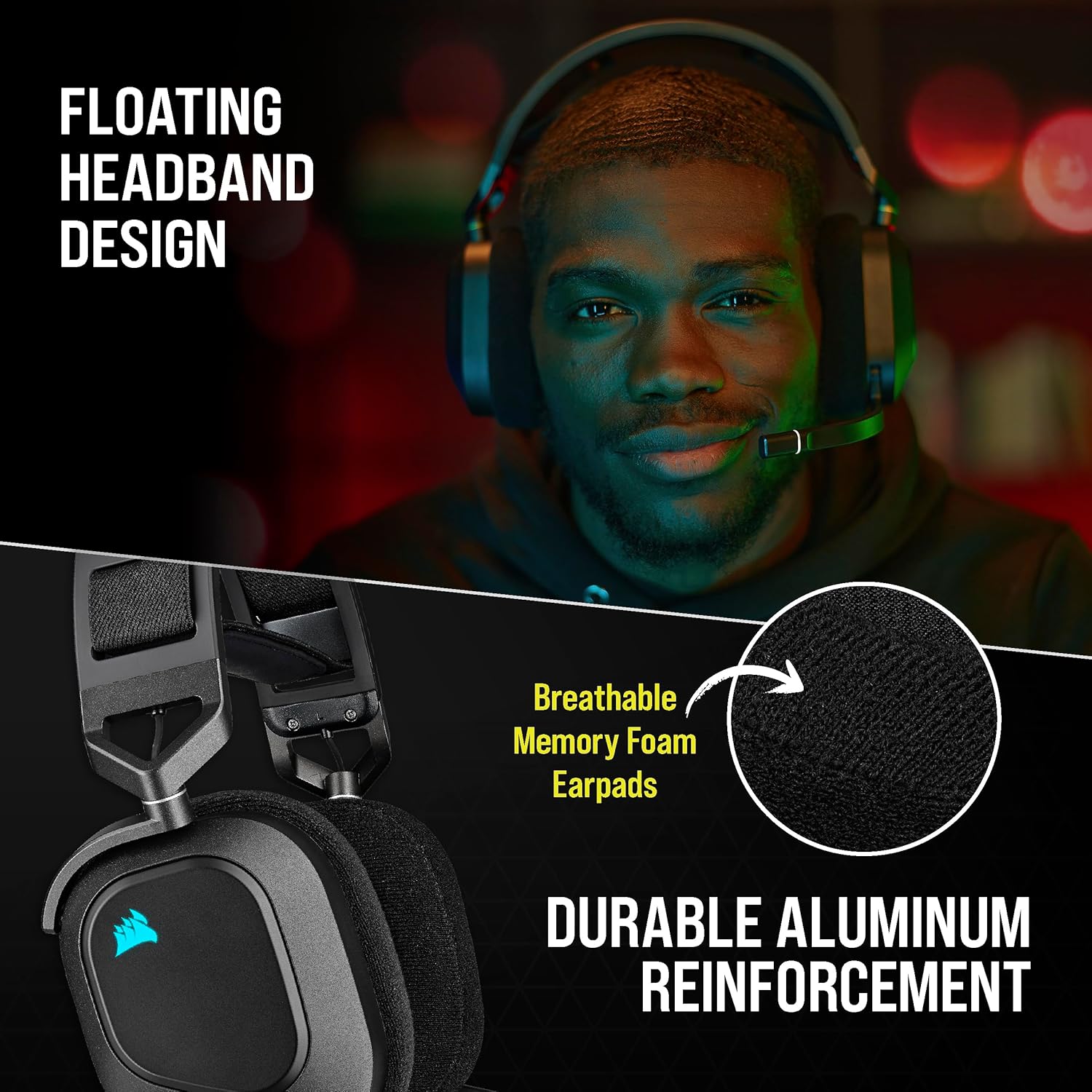 Corsair HS80 RGB USB Premium Gaming Headset with Dolby Audio 7.1 Surround Sound (Broadcast-Grade Omni-Directional Microphone, Memory Foam Earpads, High-Fidelity Sound, Durable Construction) Carbon - PuriLite