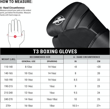 Hayabusa T3 Boxing Gloves for Men and Women Wrist and Knuckle Protection, Dual-X Hook and Loop Closure, Splinted Wrist Support, 5 Layer Foam Knuckle Padding - PuriLite