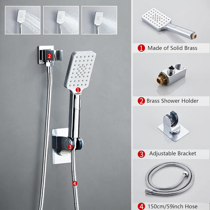 LCEVCGK Shower Faucet Set Complete Matte Black Shower System with 8 inch Square Rainfall Shower Head 3-Function Handheld Shower Waterfall Bathtub Spout Rain Shower Combo Set Bathroom Wall Mounted - PuriLite