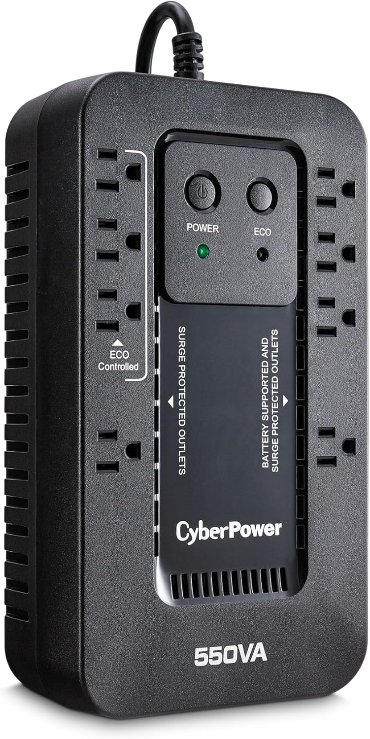 CyberPower EC850LCD Ecologic Battery Backup & Surge Protector UPS System, 850VA/510W, 12 Outlets, ECO Mode, Compact, Uninterruptible Power Supply - PuriLite