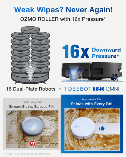 ECOVACS DEEBOT X9 PRO OMNI Robot Vacuum and Mop, BLAST™ 16,600Pa Suction, OZMO ROLLER Instant Self-Washing Mopping, ZeroTangle™ 3.0, Triple Lift System, AI Smart Navigation, Hands-Free OMNI Station - PuriLite