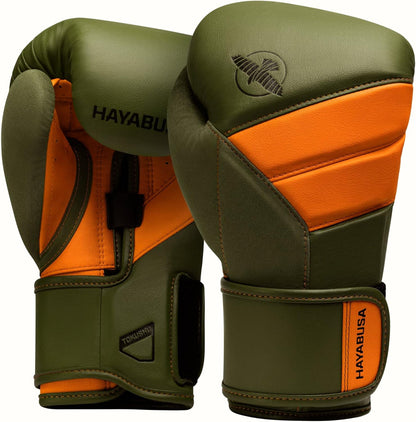 Hayabusa T3 Boxing Gloves for Men and Women Wrist and Knuckle Protection, Dual-X Hook and Loop Closure, Splinted Wrist Support, 5 Layer Foam Knuckle Padding - PuriLite