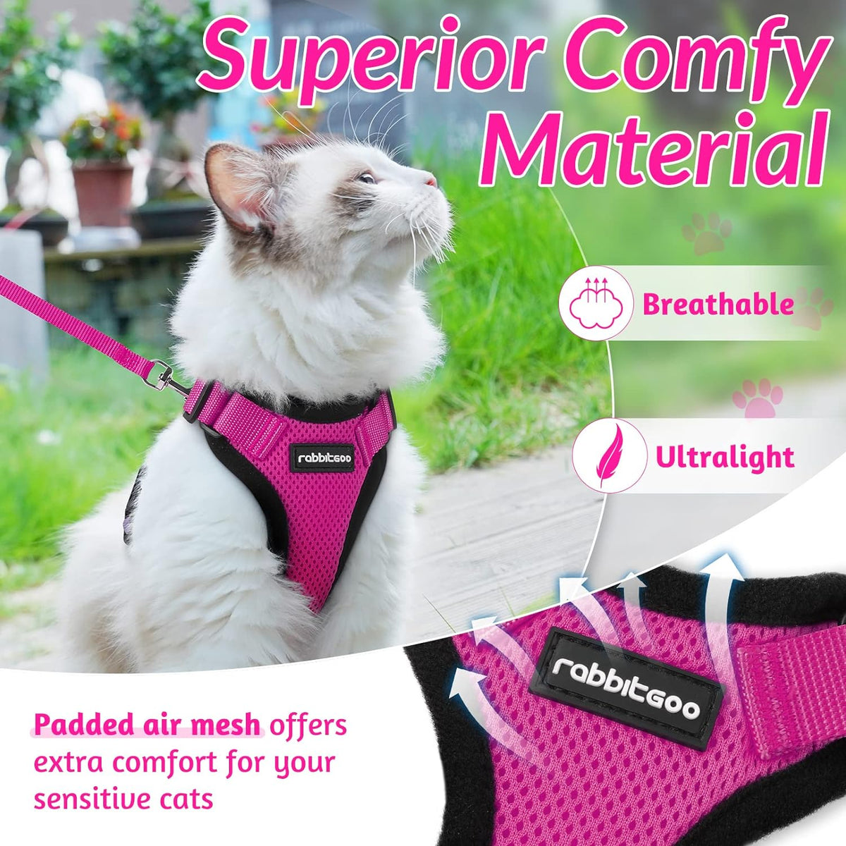 rabbitgoo Cat Harness and Leash for Walking, Escape Proof Soft Adjustable Vest Harnesses for Small Medium Cats, Easy Control Breathable Reflective Strips Jacket, XS, Black - PuriLite