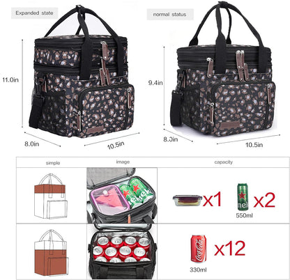 Lunch Bag Women Insulated Lunch Box for Work, Purple Expandable Large Lunch Bags, Leakproof Double Deck Lunch Box Cooler Bag（Purple） - PuriLite