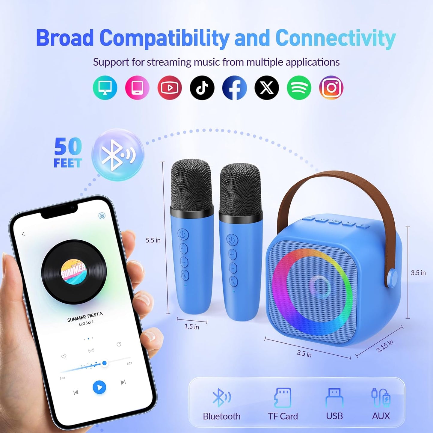 Karaoke Machine, Portable Bluetooth Karaoke Speaker with 2 Wireless Microphones and Party Lights for Kids and Adults, Birthday Gifts for Girls Boys Family Home Party (Beige2) - PuriLite