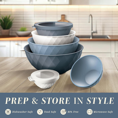 COOK WITH COLOR Mixing Bowls with TPR Lids - 12 Piece Plastic Nesting Bowls Set Includes 6 Prep Bowls and 6 Lids, Microwave Safe Mixing Bowl Set (Mint) - PuriLite