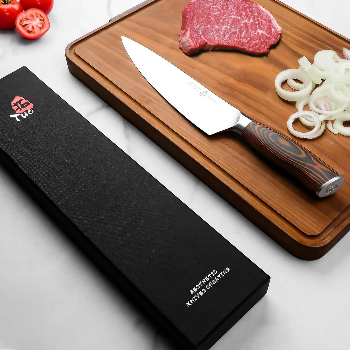 TUO Boning Knife - Razor Sharp Fillet Knife - High Carbon German Stainless Steel Kitchen Cutlery - Pakkawood Handle - Luxurious Gift Box Included - 7 inch - Fiery Phoenix Series - PuriLite