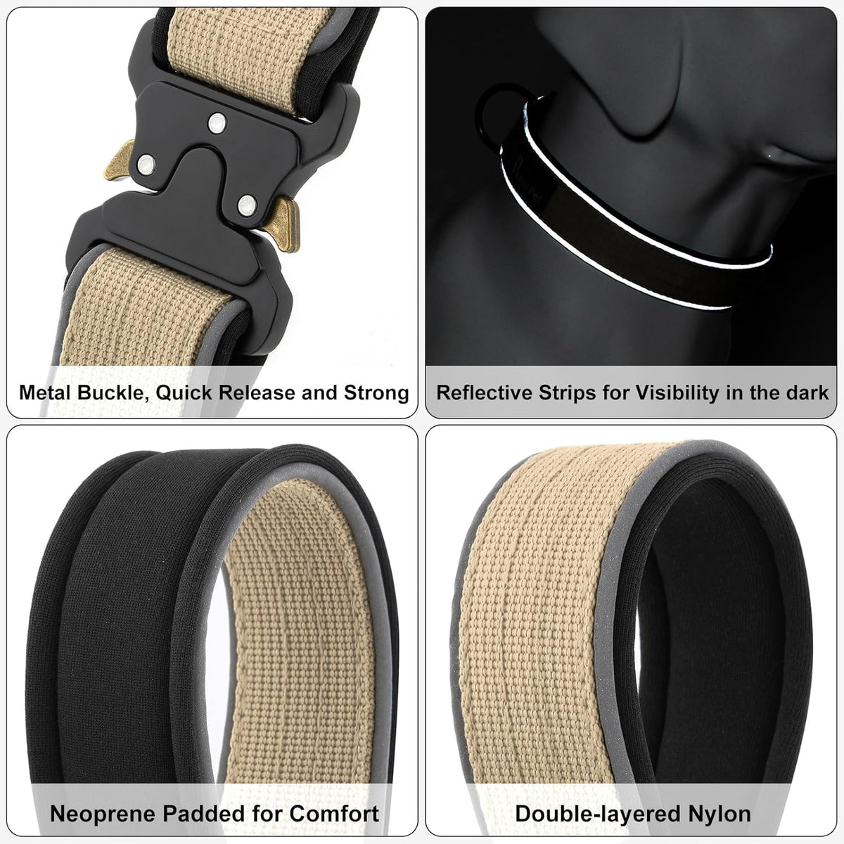Plutus Pet Tactical Dog Collar, Reflective, Adjustable Heavy Duty Dog Collar, Soft Padded and Comfortable, for Small Medium and Large Dogs (Red, L) - PuriLite