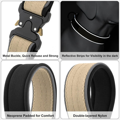 Plutus Pet Tactical Dog Collar, Reflective, Adjustable Heavy Duty Dog Collar, Soft Padded and Comfortable, for Small Medium and Large Dogs (Red, L) - PuriLite