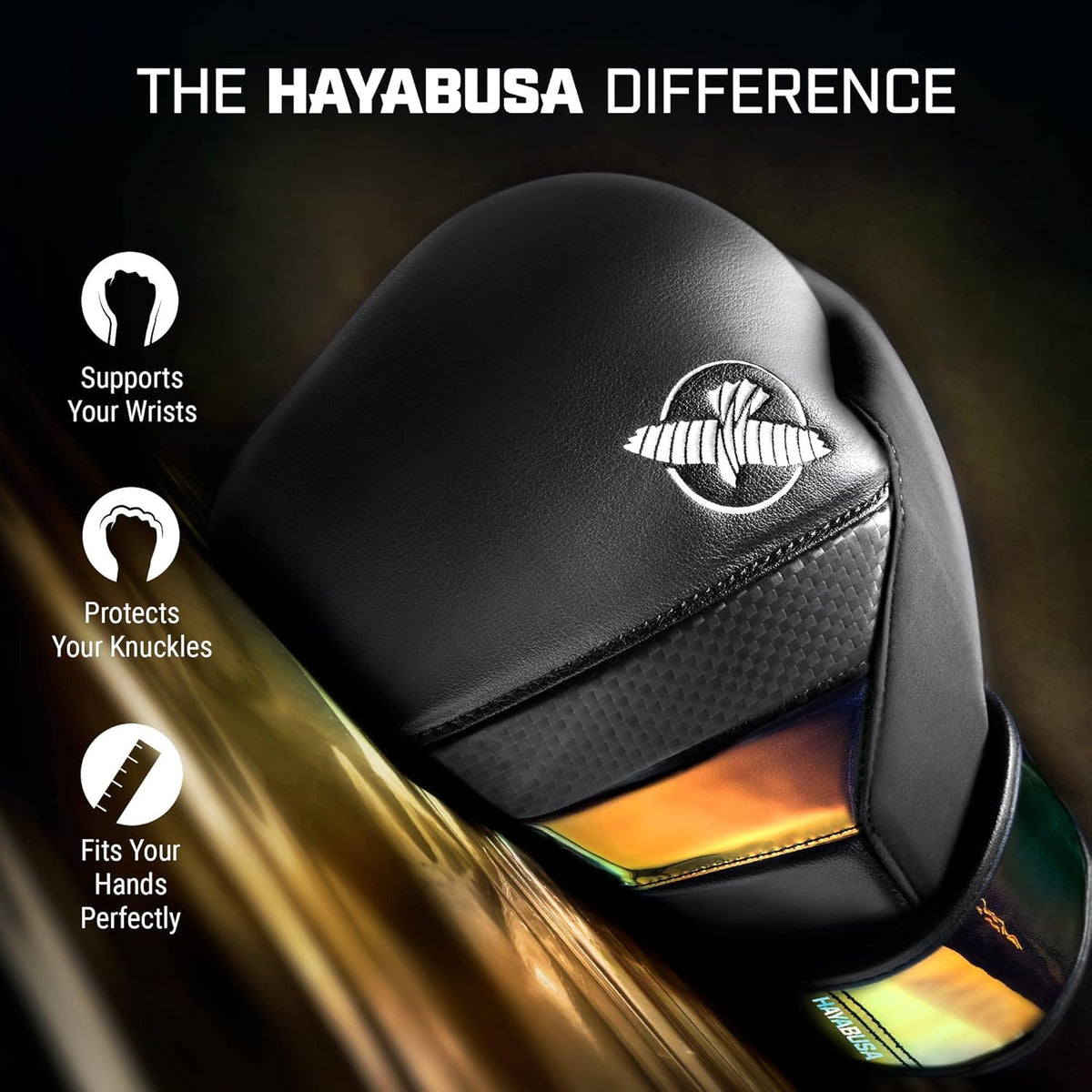 Hayabusa T3 Boxing Gloves for Men and Women Wrist and Knuckle Protection, Dual-X Hook and Loop Closure, Splinted Wrist Support, 5 Layer Foam Knuckle Padding - PuriLite