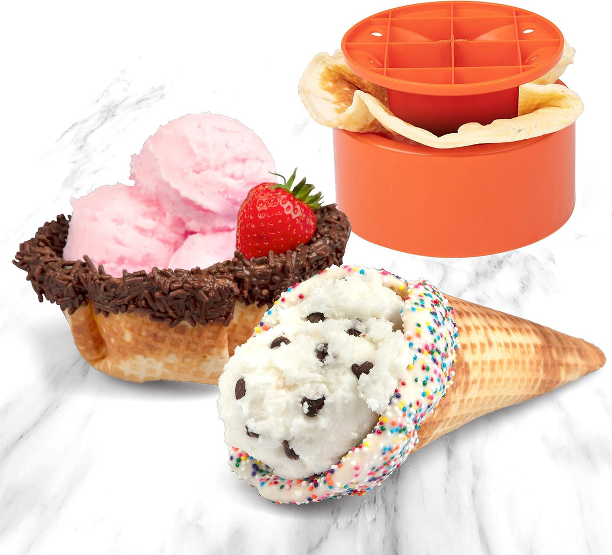 MasterChef Waffle Cone and Bowl Maker- Includes Shaper Roller and Bowl Press- Homemade Ice Cream Cone Baking Iron Machine, Fun Kitchen Appliance for Summer Parties & Gift Giving - PuriLite