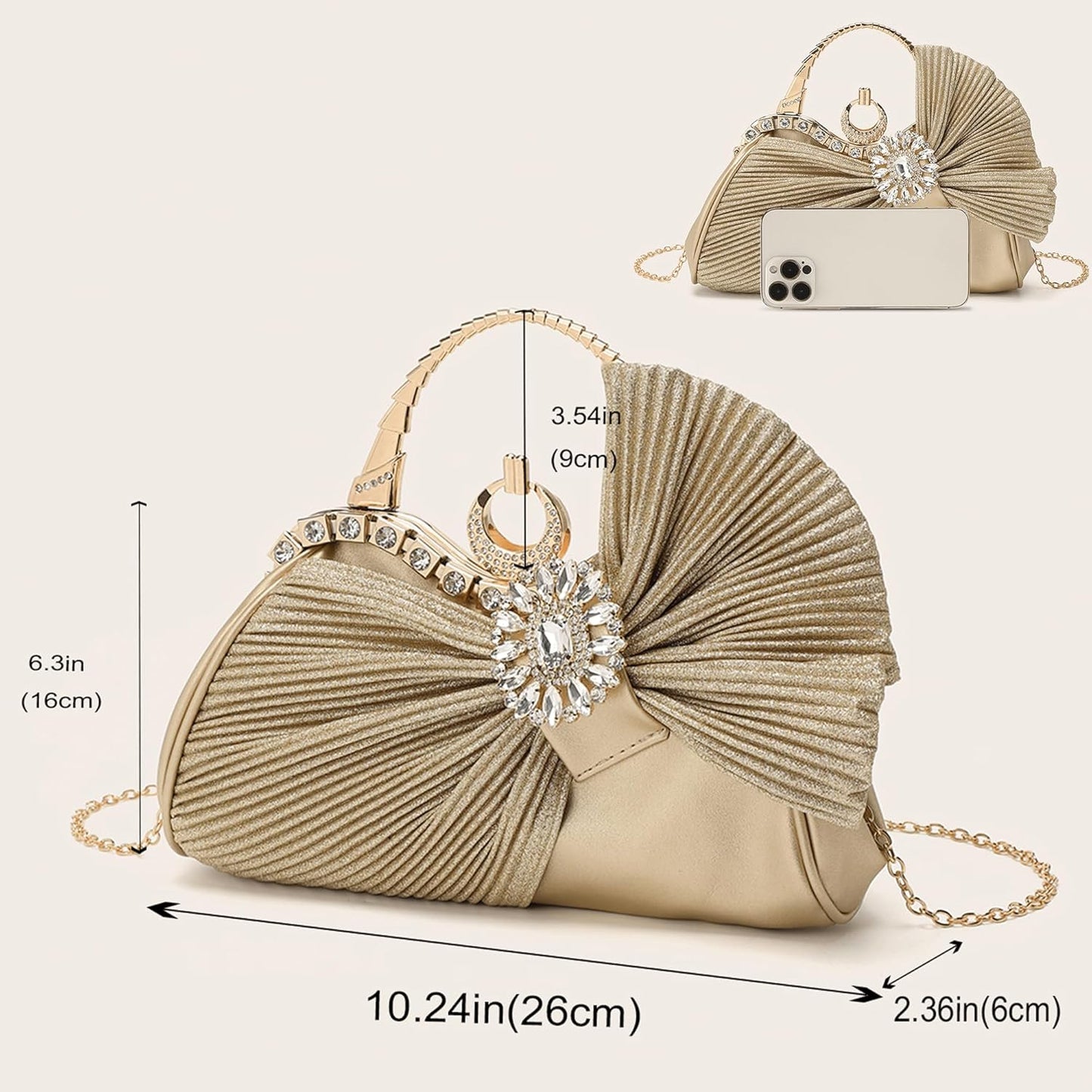 Buric Clutch Purses for Women Rhinestone Evening Handbag Bridal Wedding Prom Purse Formal Party Bow Tie Clutch for Women - PuriLite