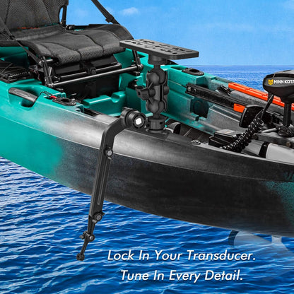 EDSRDPLT Universal Kayak Fish Finder Mount with Transducer Arm Adjustable 9–14” Tool-Free Rail Installation – Fish Finder Bracket for Kayaks, SUPs & Small Boats - PuriLite