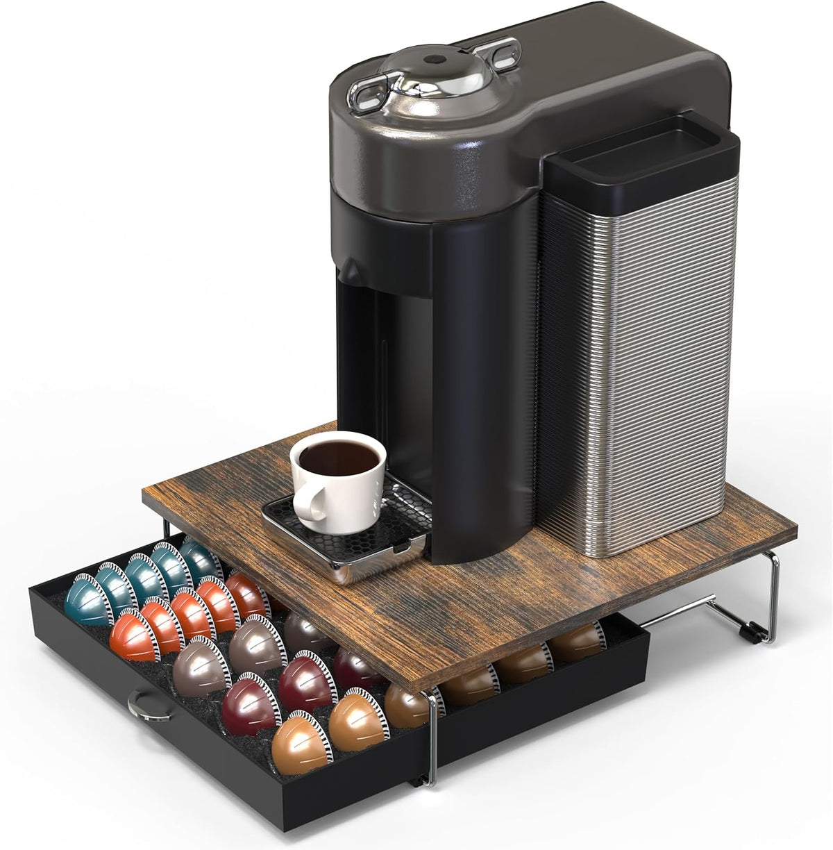 DecoBrothers Vertuo Pod Holder VertuoLine Drawer Storage for Nespresso Coffee Capsules, Crystal Tempered Glass, White - PuriLite