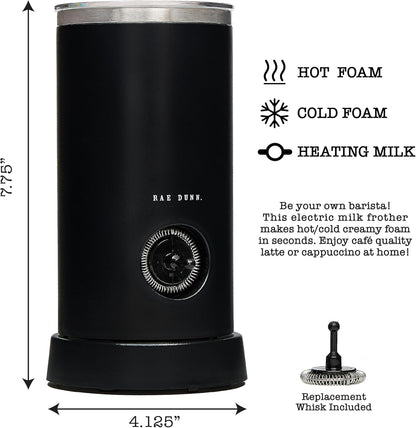 Rae Dunn - Electric Milk Frother - Elegant Automatic Milk Steamer and Frother, Milk Warmer, Hot and Cold Frothing Machine for Coffee, Latte, Cappuccino, Macchiato, - PuriLite