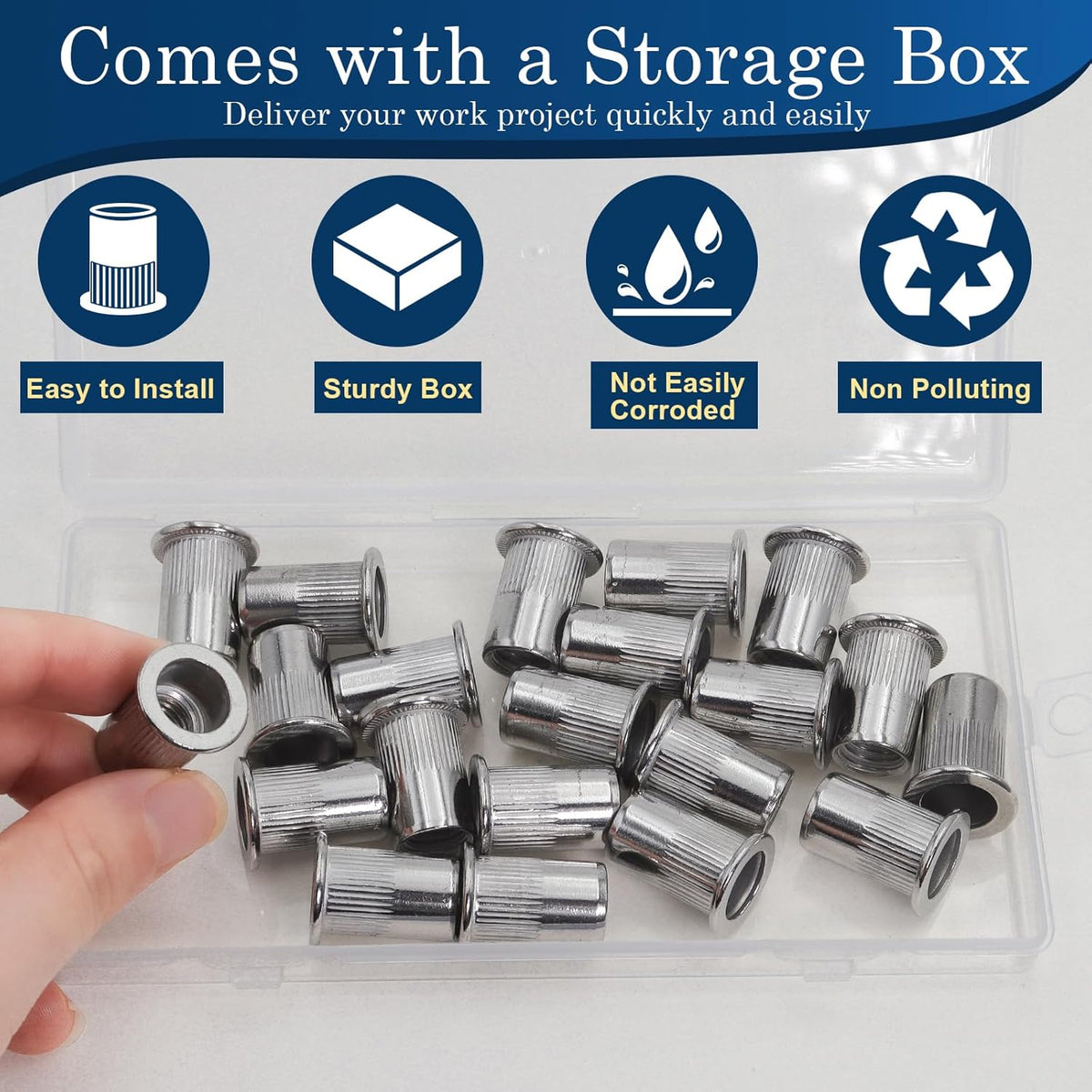 Vifmy Metric & SAE Rivet Nut Assortment Kit(420 Pcs),m3 m4 m5 m6 m8 m10 m12#6-32#8-32#10-24 1/4"-20 5/16"-18 3/8"-16 UNC Flat Head Rivnut Set,Zinc Plated Finish Carbon Steel Nutsert - PuriLite