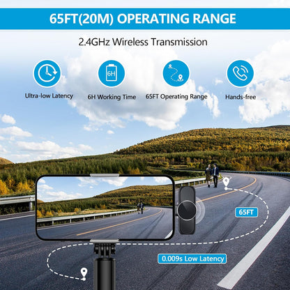 2 Pack Wireless Lavalier Microphone for iPhone iPad, RICCHI Mini Microphone Plug-Play Wireless Mic for Video Recording, Interview, YouTube, Facebook, TikTok, Auto Sync and Noise Reduction - PuriLite