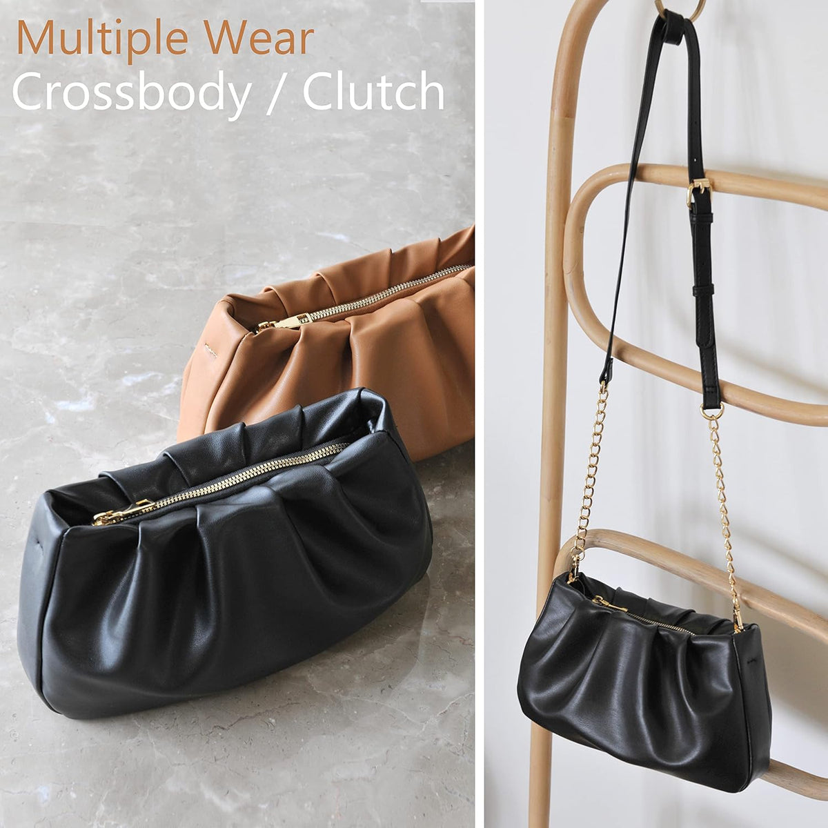 Cloud Pouch Bag Women Shoulder Handbag Soft Vegan Leather Vintage Hobo Chain Cross body Bag - PuriLite