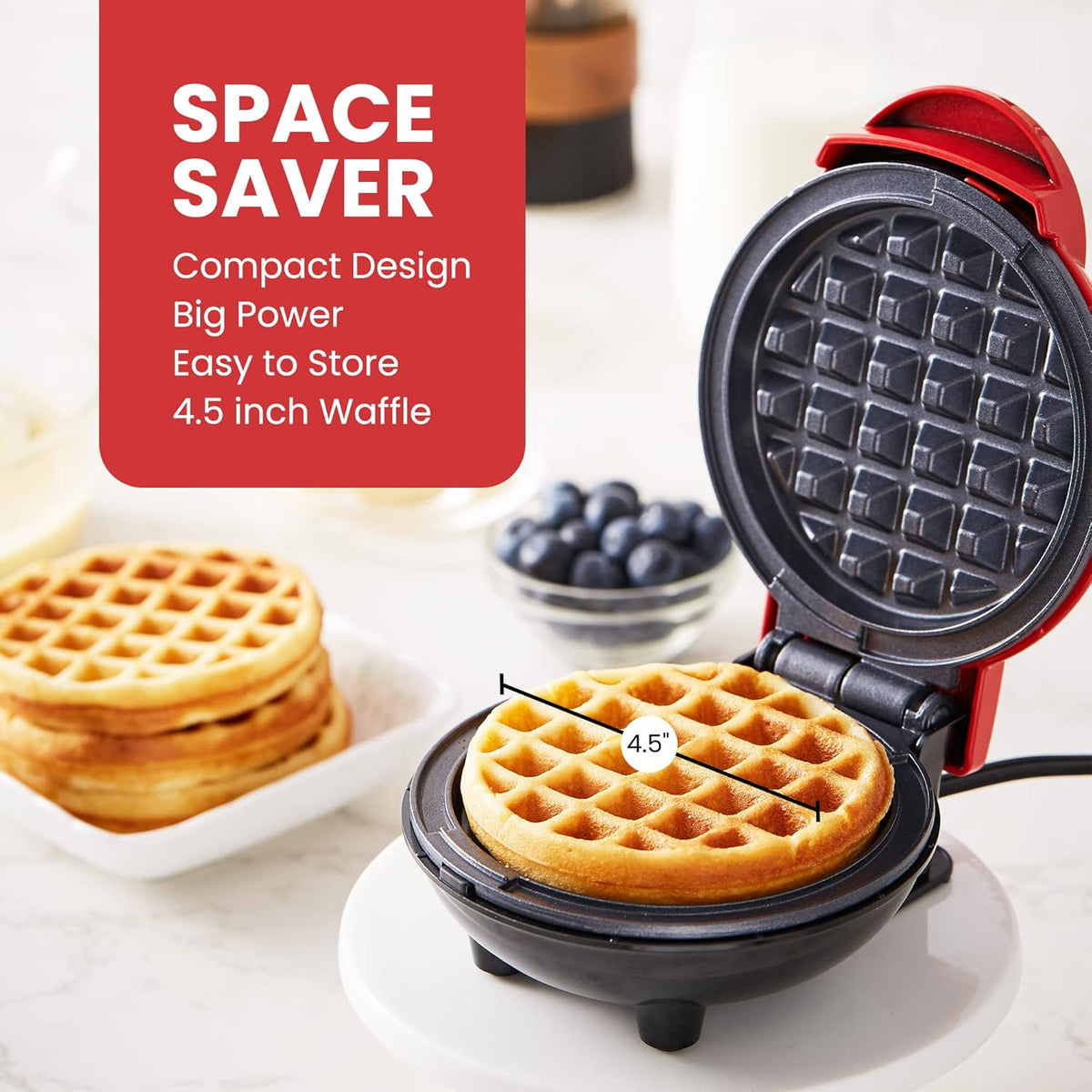 Elite Gourmet EWM015M Electric Nonstick Mini Waffle Maker, Belgian Waffles, Compact Design, Hash Browns, Keto, Snacks, Sandwich, Eggs, Easy to Clean, Mint - PuriLite