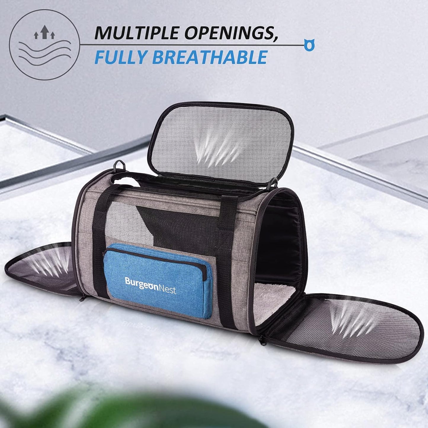 BurgeonNest Cat Carriers for Medium Cats Under 25 lbs, Pet Carrier for Cats with Unique Side Bag,Top Load Small Pet Carrier Soft-Sided Escape Proof with 4 Ventilated Windows - PuriLite