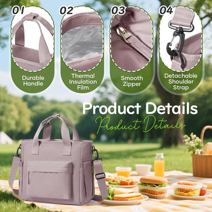 Lunch Bag Insulated Lunch Box Leakproof Lunch Tote Bags for Women Men,Portable Thermal Cooler Bag Lunch Containers with Shoulder Strap for Work, Family, Picnic, School, Outdoor,BBQ C2-Pinkpurple - PuriLite