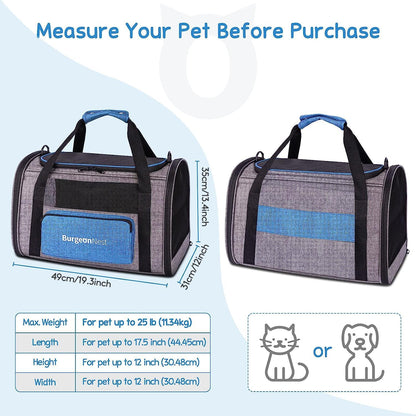 BurgeonNest Cat Carriers for Medium Cats Under 25 lbs, Pet Carrier for Cats with Unique Side Bag,Top Load Small Pet Carrier Soft-Sided Escape Proof with 4 Ventilated Windows - PuriLite
