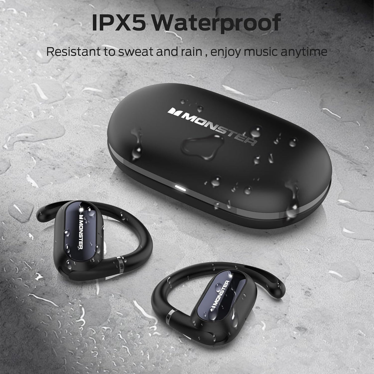 Monster Open Ear AC322, Bluetooth 5.4 Headset, 36H Battery Life, IPX5 Waterproof, Clear Communication, Ergonomic Design, Ear Angle Adjustable, Not Easy to Fall Off Wireless Bluetooth Headset. - PuriLite