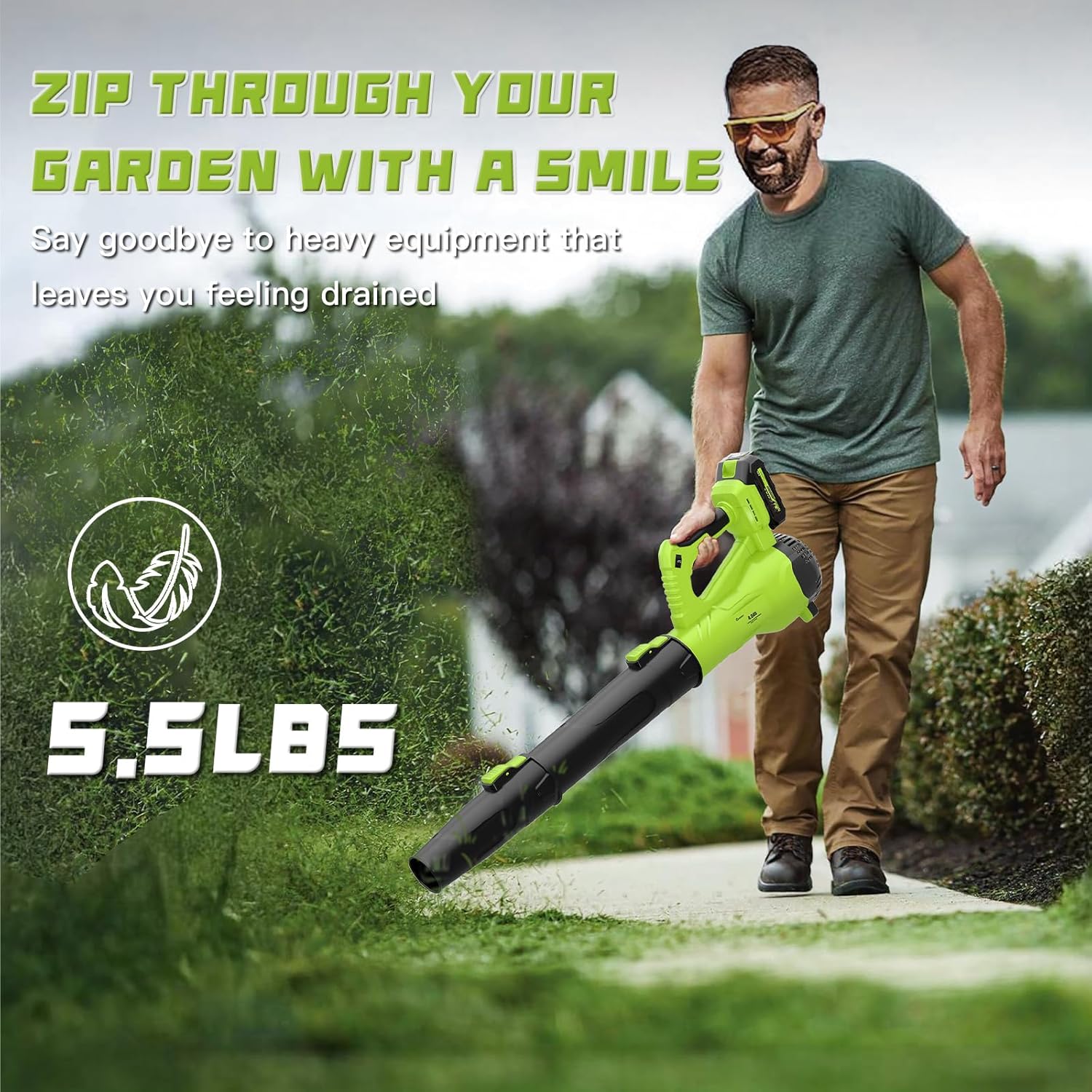 GREENER 21V Leaf Blower Cordless - 460CFM/145MPH Turbo Mode Electric Leaf Blower with 2 X 4.0Ah Battery and Fast Charger Included, Blowing Leaves and Dust, Patio Cleaning - PuriLite