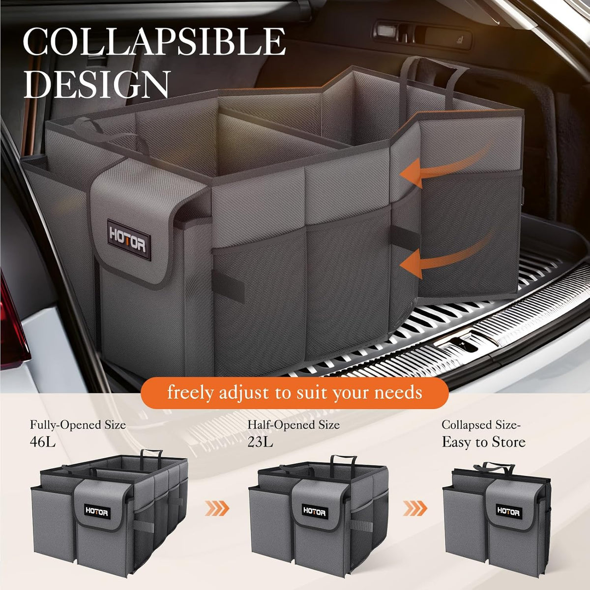 HOTOR Trunk Organizer - Car Organizer, Foldable Trunk organizer for SUVs & Sedans, Car Accessories, Tools, Sundries, 2 Compartments, Black - PuriLite